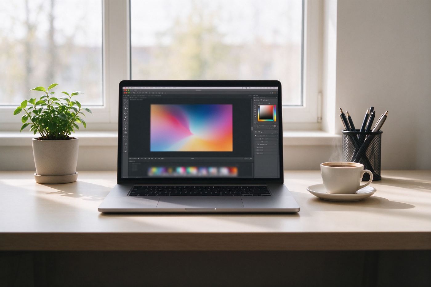 The small team behind Meme and Badge Factory working on laptop and paper badges